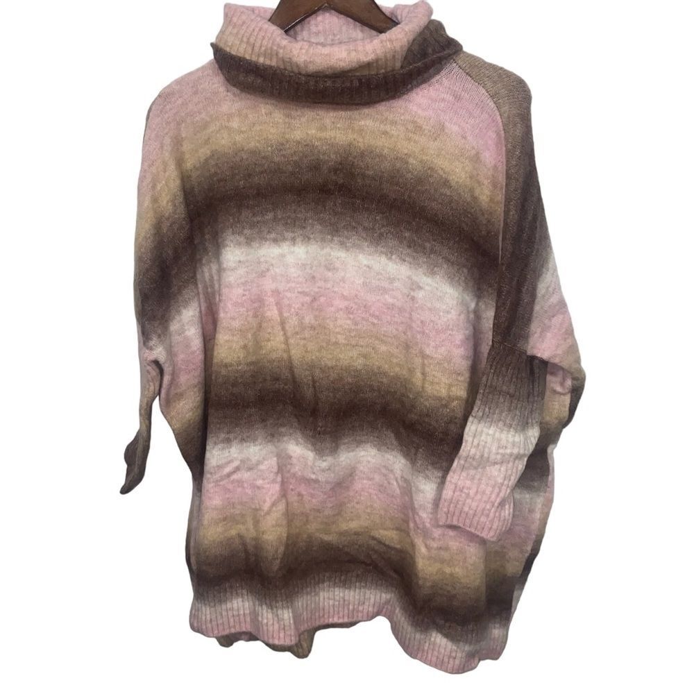 Loft Pink & Brown Striped Turtle Neck Sweater